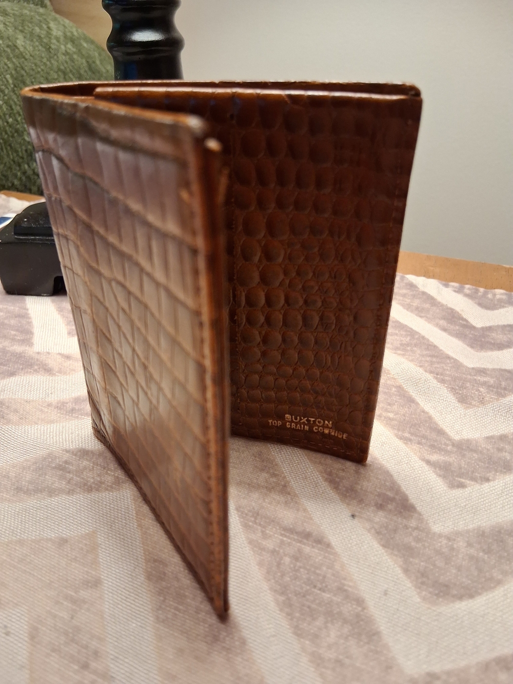 Vintage Buxton Croc-Embossed Cowhide Bifold Wallet